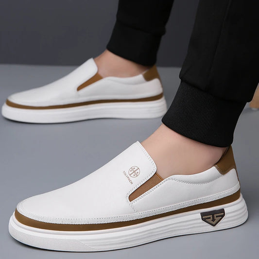Men's Handmade Leather Shoes Luxury Casual Shoes White Male Loafers Moccasins Office Formal Flats Outdoor Slip on Shoes for Men
